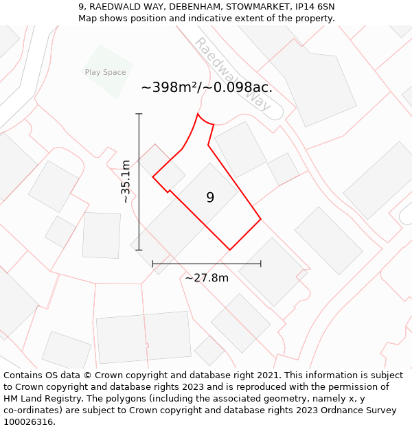 9, RAEDWALD WAY, DEBENHAM, STOWMARKET, IP14 6SN: Plot and title map