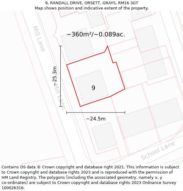 9, RANDALL DRIVE, ORSETT, GRAYS, RM16 3GT: Plot and title map