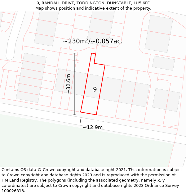 9, RANDALL DRIVE, TODDINGTON, DUNSTABLE, LU5 6FE: Plot and title map