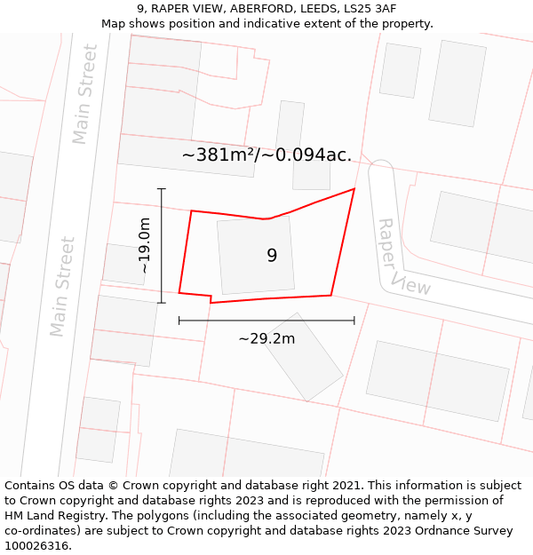 9, RAPER VIEW, ABERFORD, LEEDS, LS25 3AF: Plot and title map