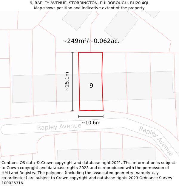 9, RAPLEY AVENUE, STORRINGTON, PULBOROUGH, RH20 4QL: Plot and title map