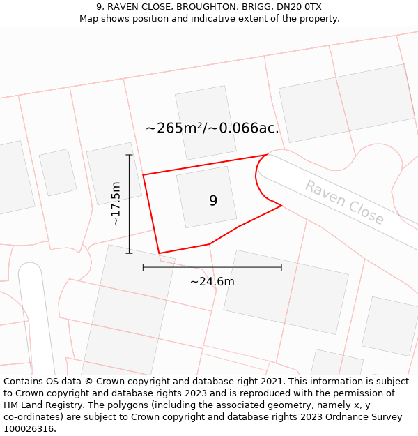 9, RAVEN CLOSE, BROUGHTON, BRIGG, DN20 0TX: Plot and title map