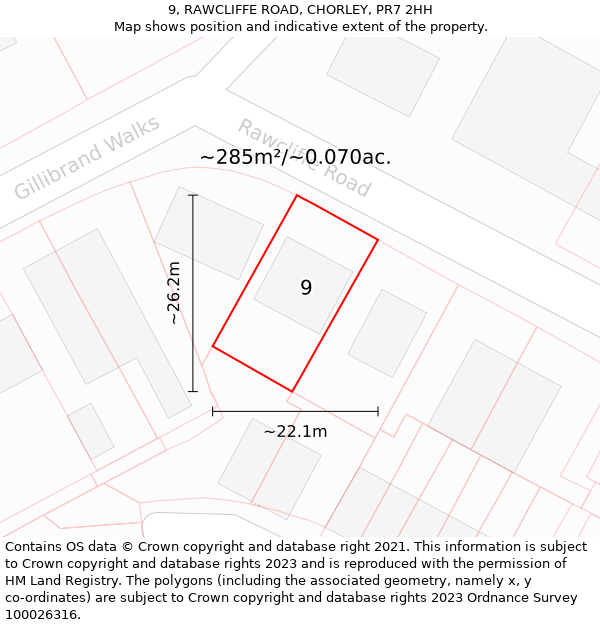 9, RAWCLIFFE ROAD, CHORLEY, PR7 2HH: Plot and title map