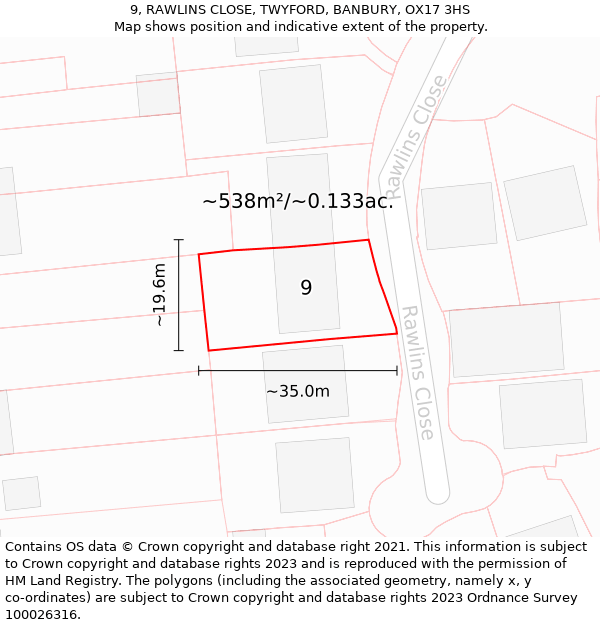 9, RAWLINS CLOSE, TWYFORD, BANBURY, OX17 3HS: Plot and title map