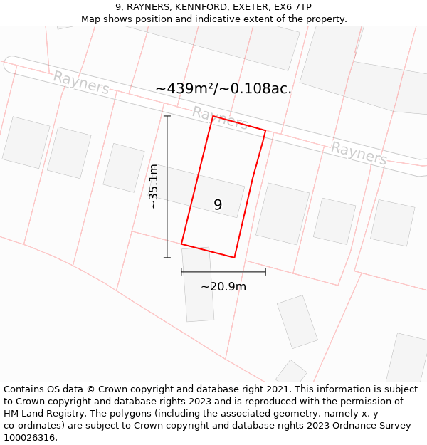 9, RAYNERS, KENNFORD, EXETER, EX6 7TP: Plot and title map