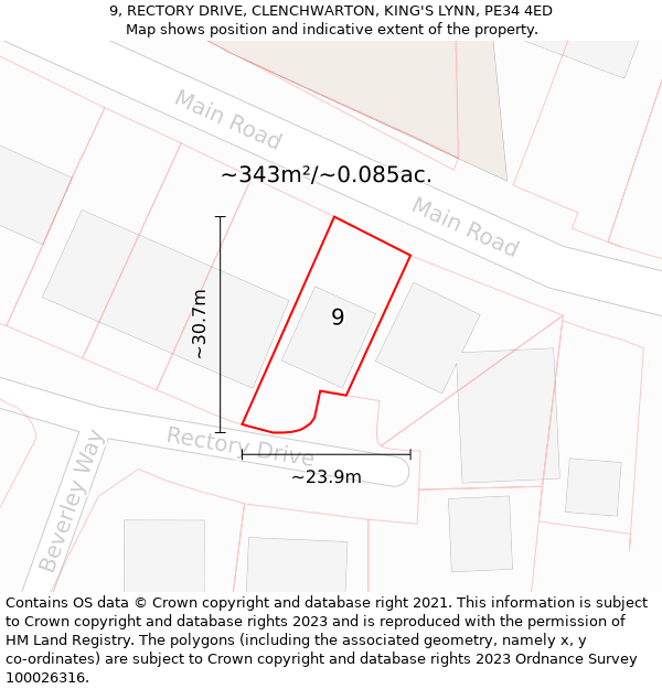 9, RECTORY DRIVE, CLENCHWARTON, KING'S LYNN, PE34 4ED: Plot and title map