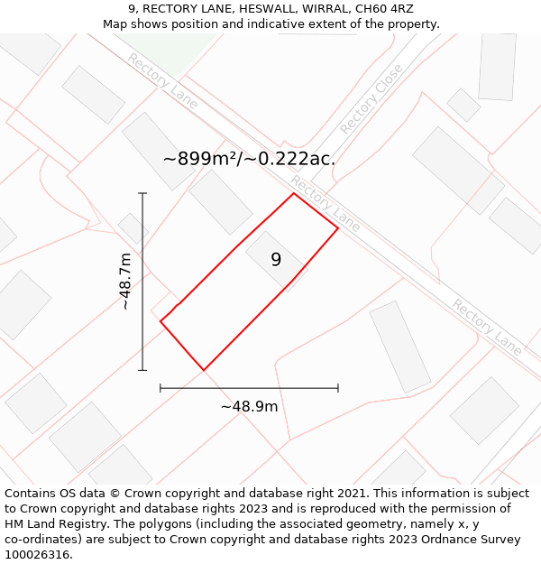 9, RECTORY LANE, HESWALL, WIRRAL, CH60 4RZ: Plot and title map