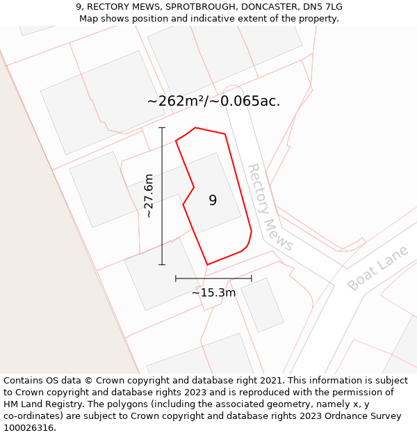 9, RECTORY MEWS, SPROTBROUGH, DONCASTER, DN5 7LG: Plot and title map