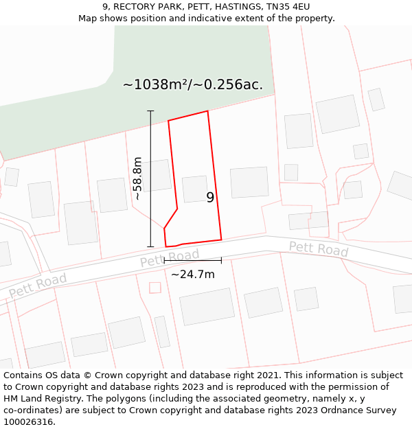 9, RECTORY PARK, PETT, HASTINGS, TN35 4EU: Plot and title map
