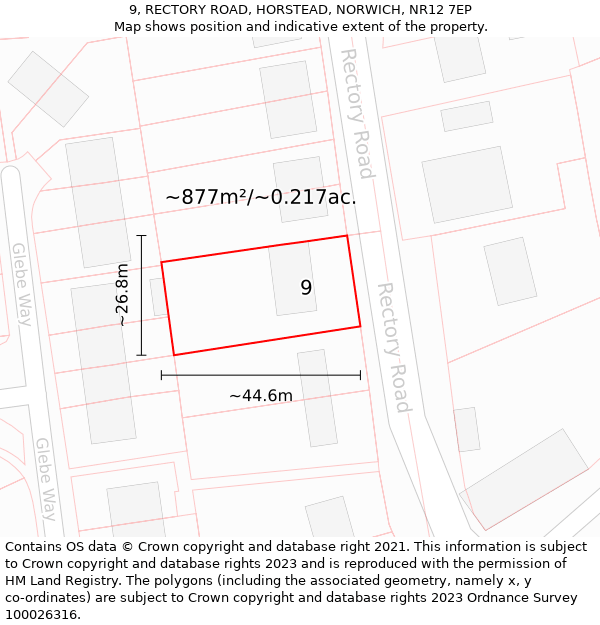 9, RECTORY ROAD, HORSTEAD, NORWICH, NR12 7EP: Plot and title map