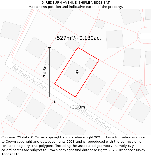 9, REDBURN AVENUE, SHIPLEY, BD18 3AT: Plot and title map