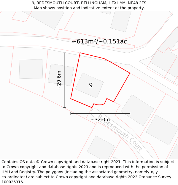 9, REDESMOUTH COURT, BELLINGHAM, HEXHAM, NE48 2ES: Plot and title map
