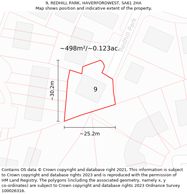 9, REDHILL PARK, HAVERFORDWEST, SA61 2HA: Plot and title map