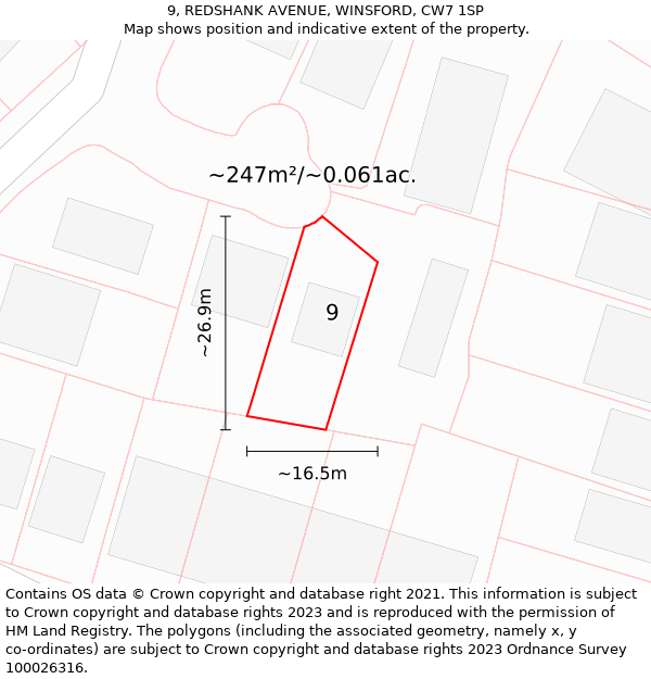 9, REDSHANK AVENUE, WINSFORD, CW7 1SP: Plot and title map