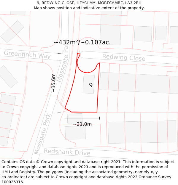 9, REDWING CLOSE, HEYSHAM, MORECAMBE, LA3 2BH: Plot and title map