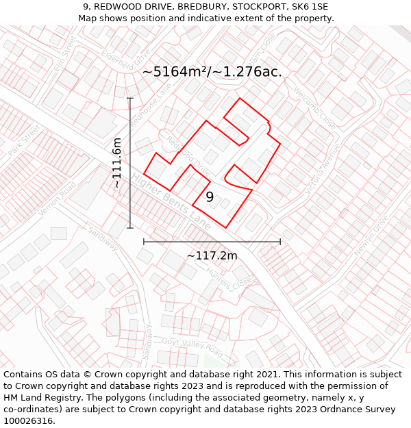 9, REDWOOD DRIVE, BREDBURY, STOCKPORT, SK6 1SE: Plot and title map