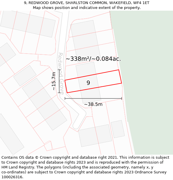 9, REDWOOD GROVE, SHARLSTON COMMON, WAKEFIELD, WF4 1ET: Plot and title map