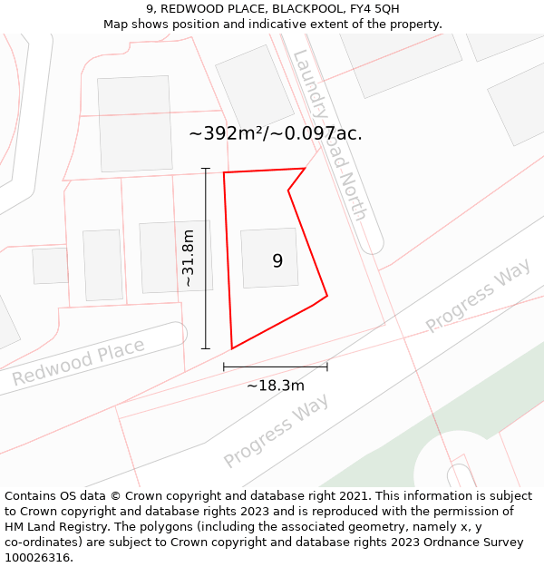 9, REDWOOD PLACE, BLACKPOOL, FY4 5QH: Plot and title map