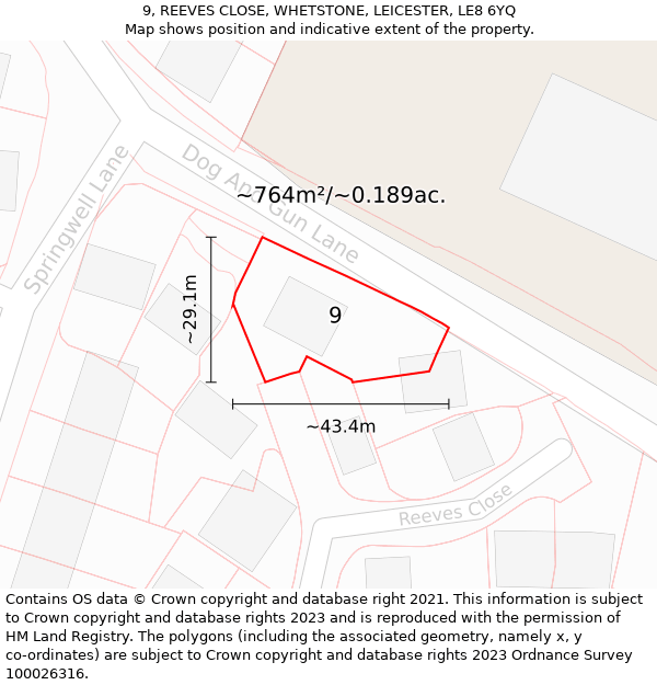 9, REEVES CLOSE, WHETSTONE, LEICESTER, LE8 6YQ: Plot and title map