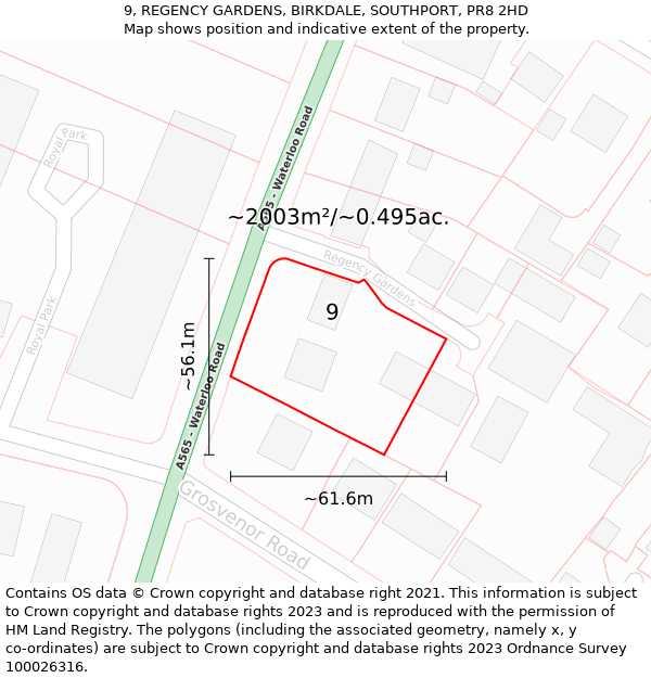 9, REGENCY GARDENS, BIRKDALE, SOUTHPORT, PR8 2HD: Plot and title map