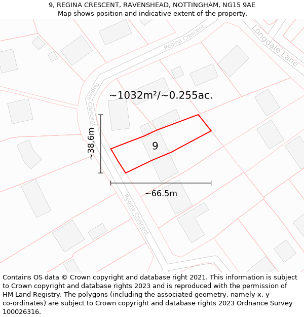 9, REGINA CRESCENT, RAVENSHEAD, NOTTINGHAM, NG15 9AE: Plot and title map