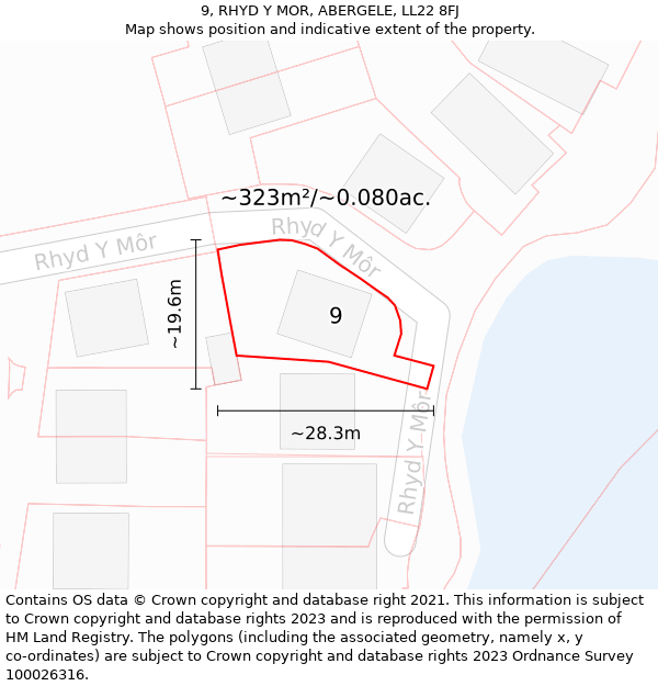 9, RHYD Y MOR, ABERGELE, LL22 8FJ: Plot and title map