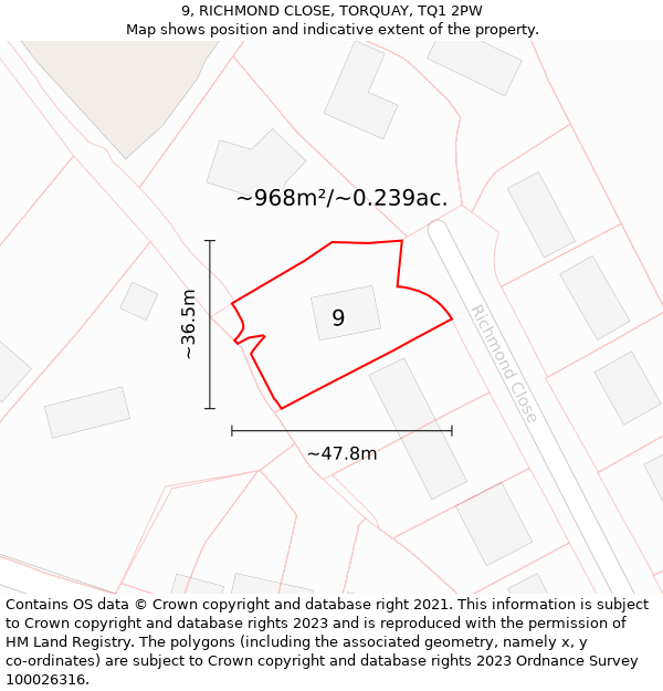 9, RICHMOND CLOSE, TORQUAY, TQ1 2PW: Plot and title map