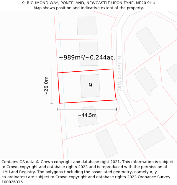 9, RICHMOND WAY, PONTELAND, NEWCASTLE UPON TYNE, NE20 9HU: Plot and title map