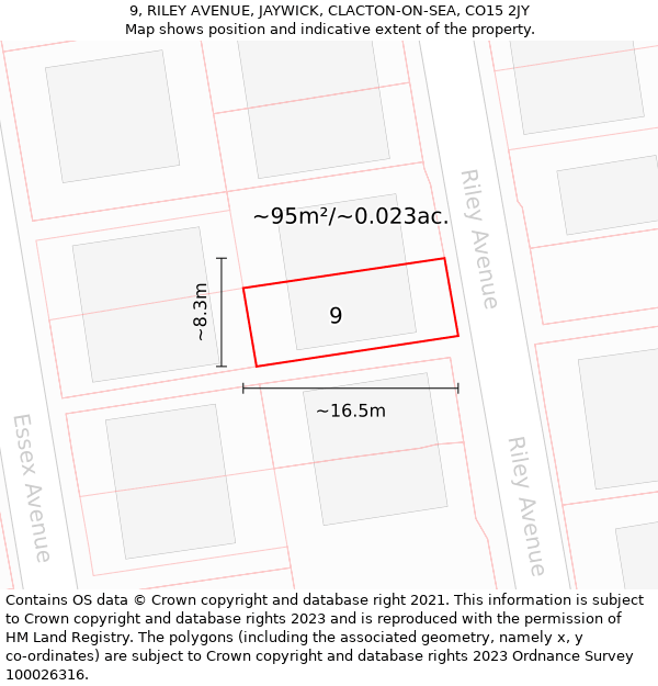 9, RILEY AVENUE, JAYWICK, CLACTON-ON-SEA, CO15 2JY: Plot and title map