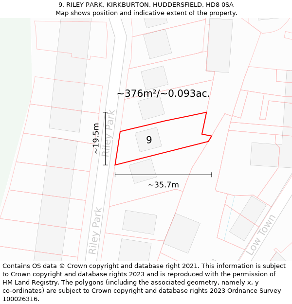 9, RILEY PARK, KIRKBURTON, HUDDERSFIELD, HD8 0SA: Plot and title map