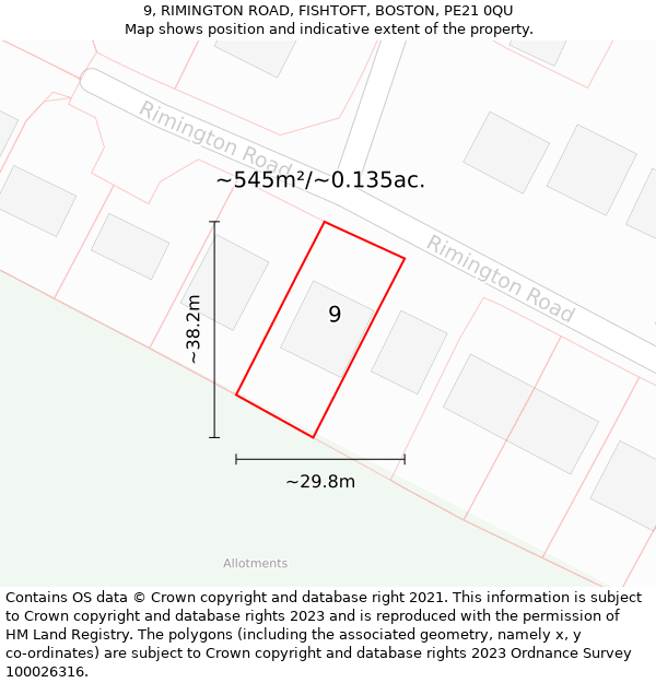 9, RIMINGTON ROAD, FISHTOFT, BOSTON, PE21 0QU: Plot and title map