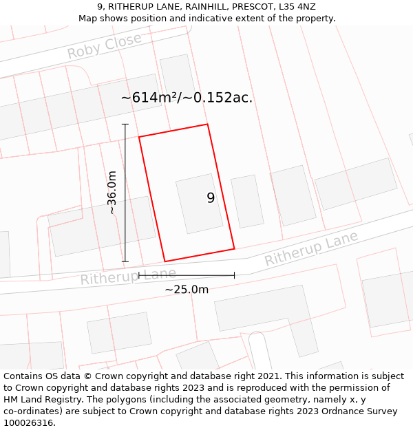 9, RITHERUP LANE, RAINHILL, PRESCOT, L35 4NZ: Plot and title map