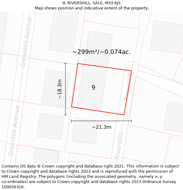 9, RIVERSHILL, SALE, M33 6JS: Plot and title map