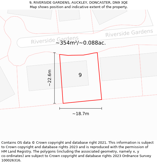 9, RIVERSIDE GARDENS, AUCKLEY, DONCASTER, DN9 3QE: Plot and title map