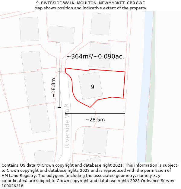 9, RIVERSIDE WALK, MOULTON, NEWMARKET, CB8 8WE: Plot and title map