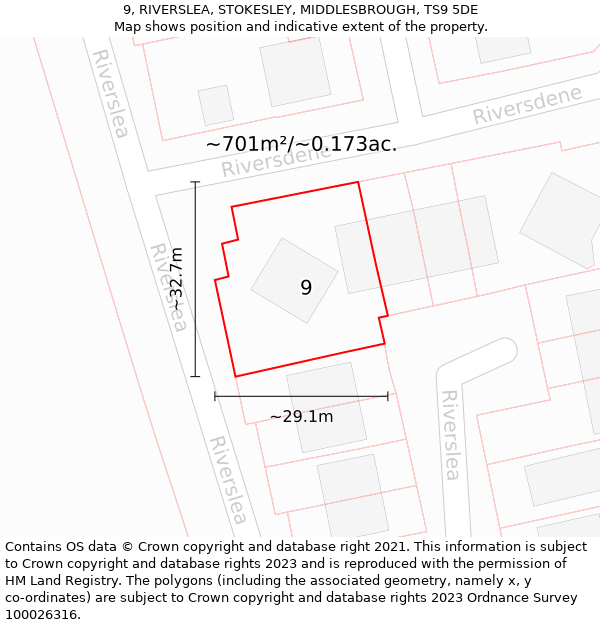 9, RIVERSLEA, STOKESLEY, MIDDLESBROUGH, TS9 5DE: Plot and title map