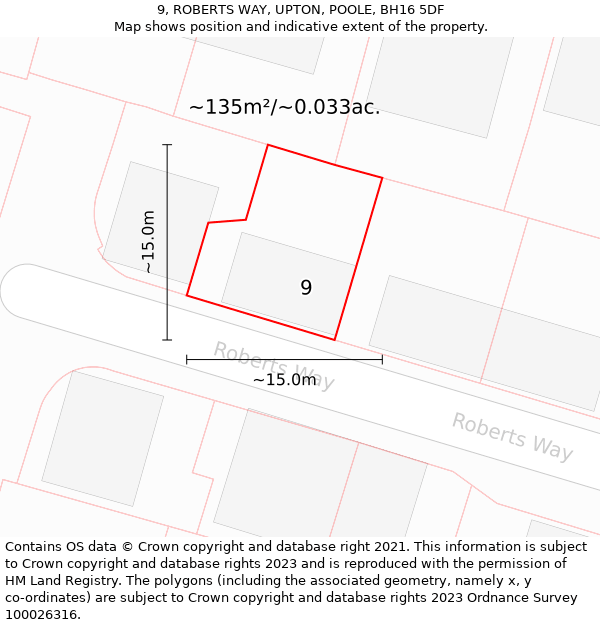 9, ROBERTS WAY, UPTON, POOLE, BH16 5DF: Plot and title map