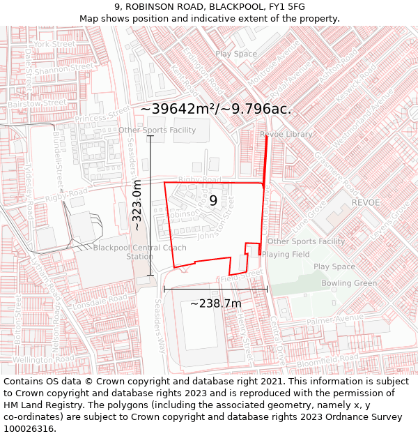9, ROBINSON ROAD, BLACKPOOL, FY1 5FG: Plot and title map