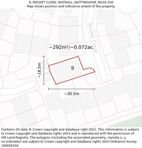 9, ROCKET CLOSE, WATNALL, NOTTINGHAM, NG16 1GE: Plot and title map