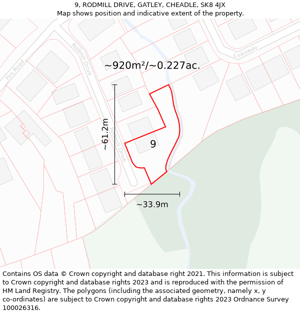 9, RODMILL DRIVE, GATLEY, CHEADLE, SK8 4JX: Plot and title map