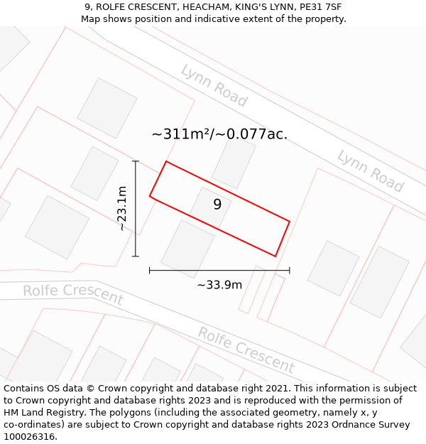 9, ROLFE CRESCENT, HEACHAM, KING'S LYNN, PE31 7SF: Plot and title map