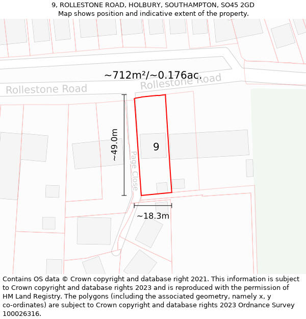 9, ROLLESTONE ROAD, HOLBURY, SOUTHAMPTON, SO45 2GD: Plot and title map