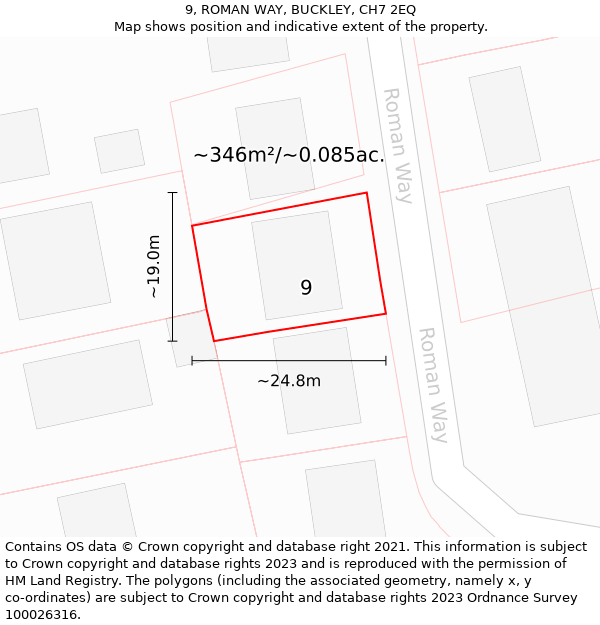 9, ROMAN WAY, BUCKLEY, CH7 2EQ: Plot and title map