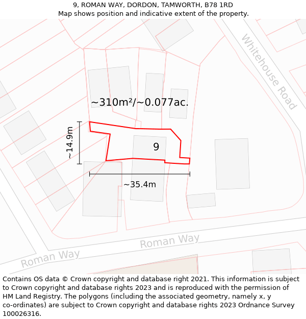 9, ROMAN WAY, DORDON, TAMWORTH, B78 1RD: Plot and title map