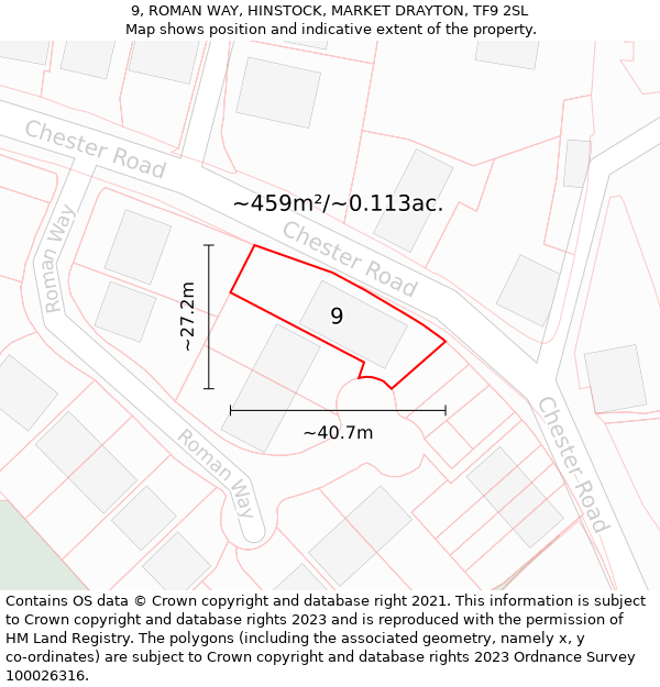 9, ROMAN WAY, HINSTOCK, MARKET DRAYTON, TF9 2SL: Plot and title map