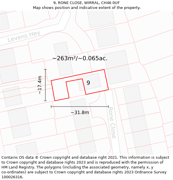 9, RONE CLOSE, WIRRAL, CH46 0UF: Plot and title map