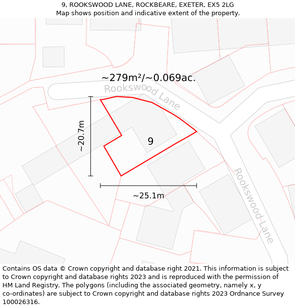 9, ROOKSWOOD LANE, ROCKBEARE, EXETER, EX5 2LG: Plot and title map