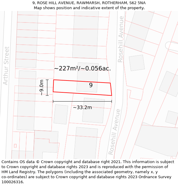 9, ROSE HILL AVENUE, RAWMARSH, ROTHERHAM, S62 5NA: Plot and title map