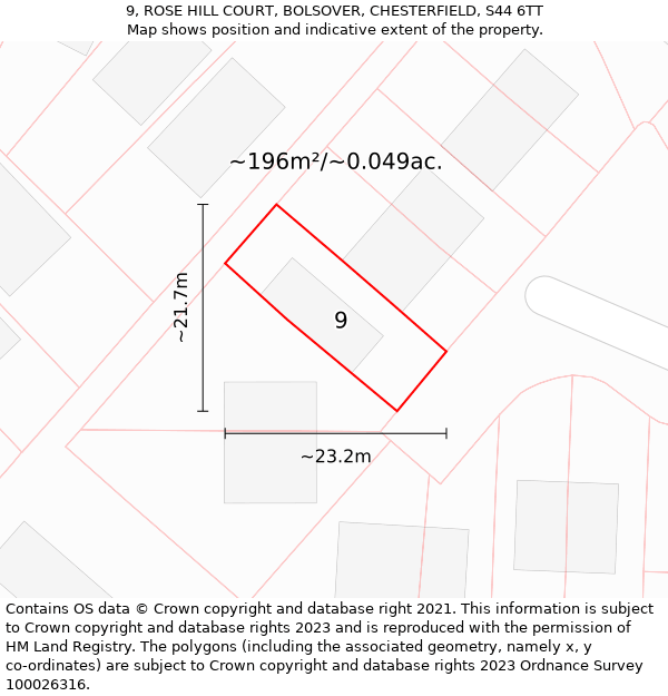 9, ROSE HILL COURT, BOLSOVER, CHESTERFIELD, S44 6TT: Plot and title map