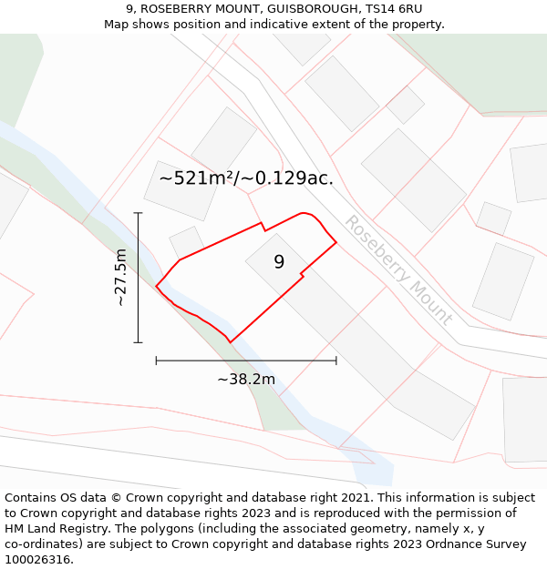 9, ROSEBERRY MOUNT, GUISBOROUGH, TS14 6RU: Plot and title map